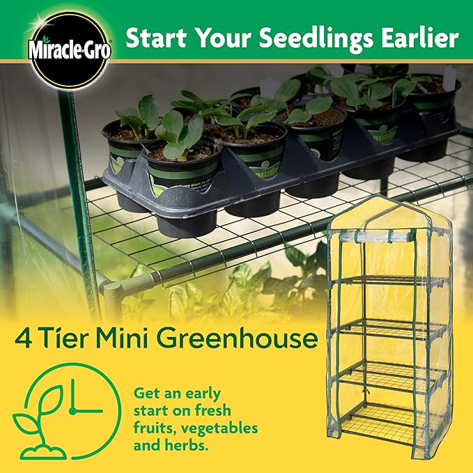 Miracle-Gro 23" x 17" x 57" 4-Tier Indoor/Outdoor Mini Greenhouse Plant Tent, All-Season Compact Plant Growth Accelerator with PVC Cover and Roll-Up Zipper Door, Clear - Image 2