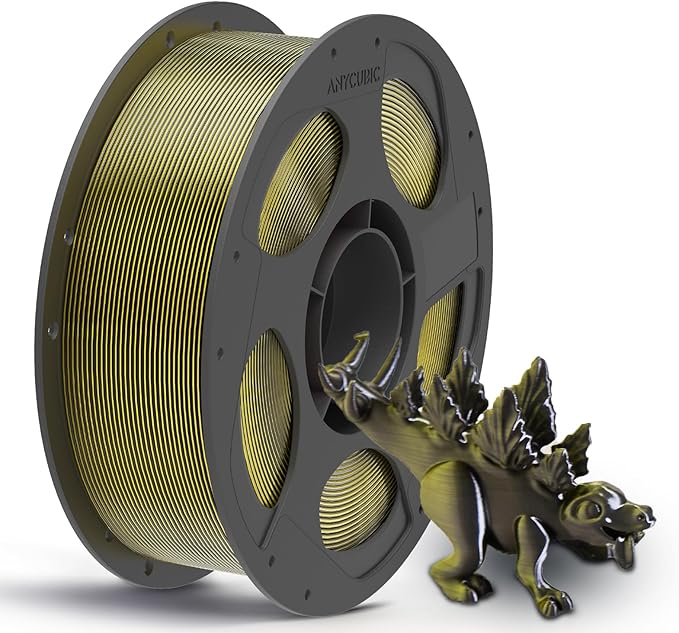 ANYCUBIC Silk Dual Color Pla Filament, 2-in-1 Chrome Coextrusion Color Change 3D Printer Filament 1.75mm Dimensional Accuracy +/- 0.02mm, Silk Texture, 1KG Reusable Spool (2.2 lbs), Black Gold by ANYCUBIC