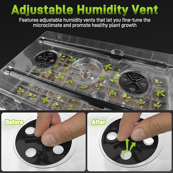 60-Cell Seed Starter Tray with Grow Light, Seedling Starter Trays with 4.08" Humidity Dome, Self-Watering Plant Germination Trays,Seed Starter Kit for Seeds Growing (Black) - Image 6