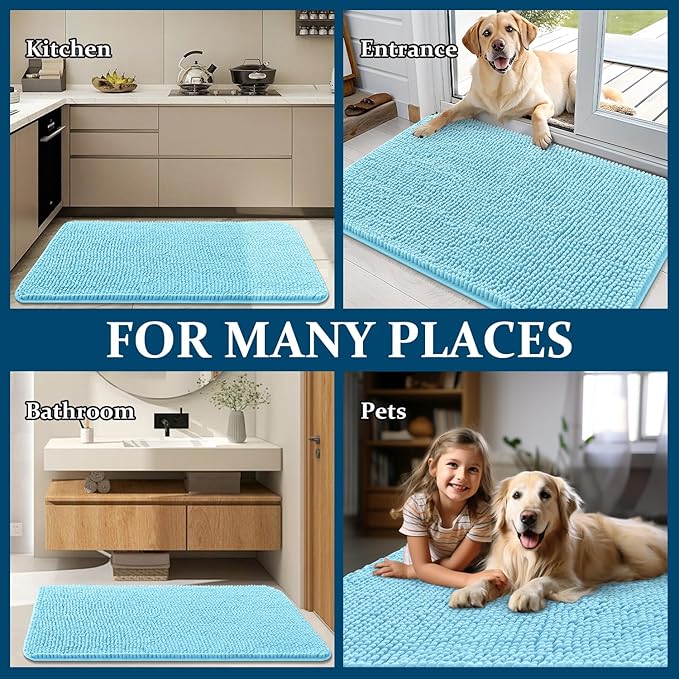 OLANLY Dog Door Mat for Muddy Paws 59x35, Absorbs Moisture and Dirt, Absorbent Non-Slip Washable Doormat, Quick Dry Chenille Mud Mat for Dogs, Entry Indoor Entryway Carpet for Inside Floor, Blue - Image 8