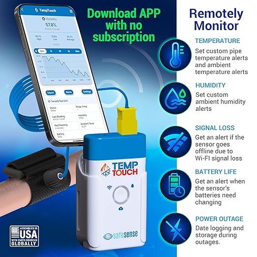 TempTouch WiFi Clamp Temperature and Humidity Sensor, Smart Thermometer for Plumbing and HVAC, App-Controlled Wireless with Velcro Strap - Image 8