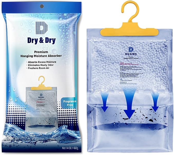 Dry & Dry 80 Pack [Net 14 Oz/Pack] Premium Hanging Moisture Absorbers to Control Excess Moisture for Basements, Closets, Bathrooms, Laundry Rooms. - Ultra Strong Moisture Absorbers by DryDry