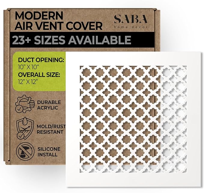 SABA Home Decor Air Vent Cover Grille - Acrylic Plexiglass 10 x 10 Duct Opening, 12 x 12 Overall White Finish Decorative Covers for Walls & Ceilings NOT for Floor USE, Venetian by SABAHomeDecor