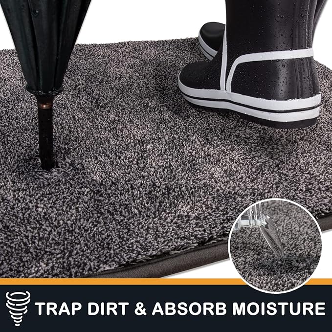 PURRUGS Dirt Trapping Door Mat 24" x 35.5", Non-Slip Machine Washable Entryway Rug, Dog Doormat, Indoor Front Door Mat, Super Absorbent Entry Rug for Muddy Shoes & Paws, Light Grey-Dark Grey - Image 5