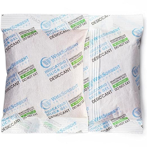 12 Packs 100 Gram Rechargeable Desiccant Packs, Indicating Silica Gel Packets, Moisture Absorbers for Storage, Gun Safe Dehumidifiers by Wisesorb