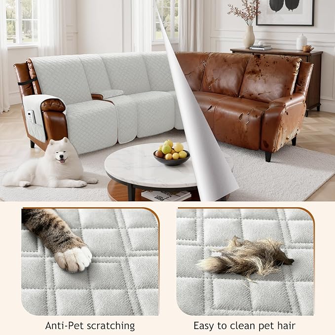 Arfntevss Recliner Sectional Couch Covers for Reclining Sectional L Shape Sofa Cover Non Slip Washable Recliner L Shaped Slipcover Middle Console Protector (1 Console Cover, Light Gray) - Image 3