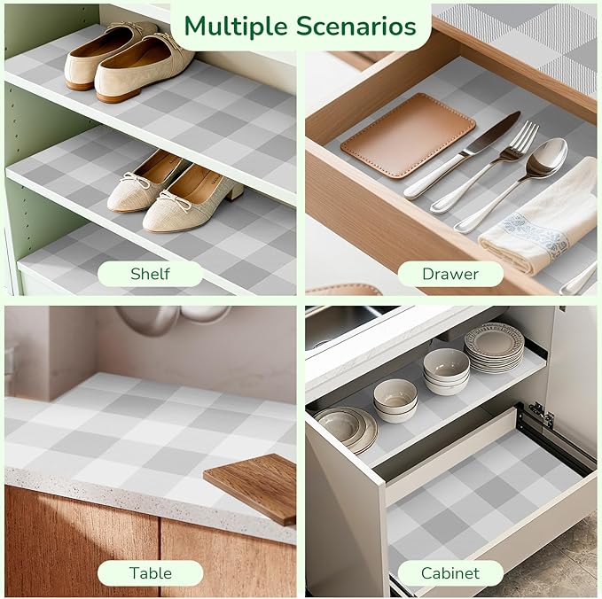 Shelf Liner for Kitchen Cabinets Non-Adhesive Drawer Liners Non-Slip Strong Grip Cabinet Liners Thickened Paper for Shelves, Dresser, Cupboard, Tool Box, Pantry, Bathroom Drawers Gray 11.8In x 10FT - Image 6