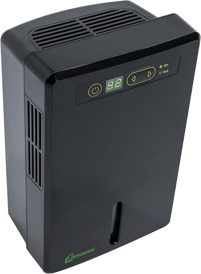 LOCKDOWN Automatic Dehumidifier with Quiet Operation, Drain Hose and Self Monitoring Controls for Humidity Control in Small Rooms, Safes and Closets by Lockdown