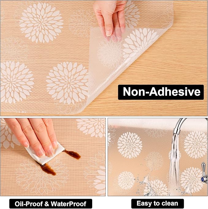 Cooyes Shelf Liners for Kitchen Cabinets Waterproof & Oil-Proof Kitchen Cupboard Mats Non-Slip Drawer Mats EVA Material Non Adhesive Fridge Liner for Shelves（17.5" W x 360" L） - Image 7