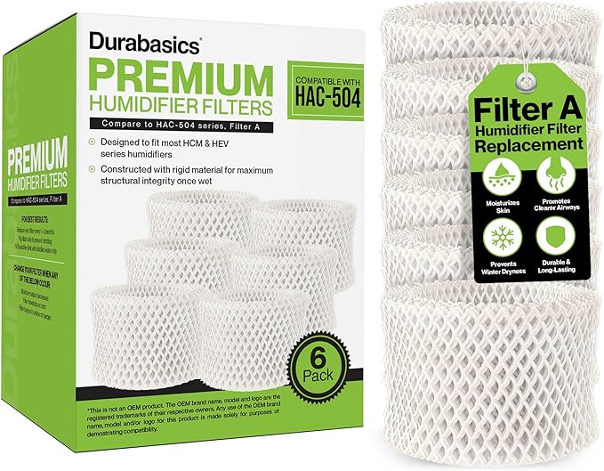 Durabasics 6 Pack of Premium Humidifier Filters Compatible with Honeywell Humidifier Filters HAC-504, HAC-504AW & Honeywell Filter A | Replacement for HCM 350 Filters & Cool Mist Humidifiers by Durabasics