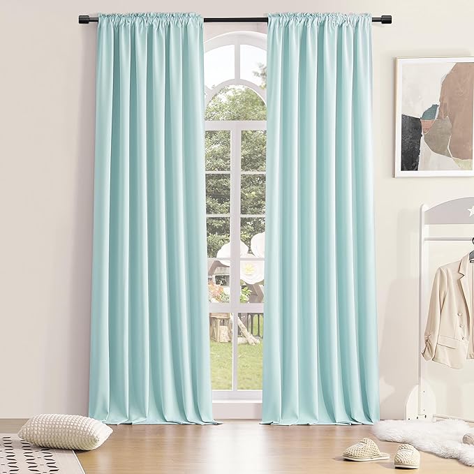 DONREN 2 Panels Blackout Curtain Panels for Bedroom - Room Darkening Thermal Insulated Drapes with Rod Pocket(Aqua,52 by 96 Inch) by DONREN