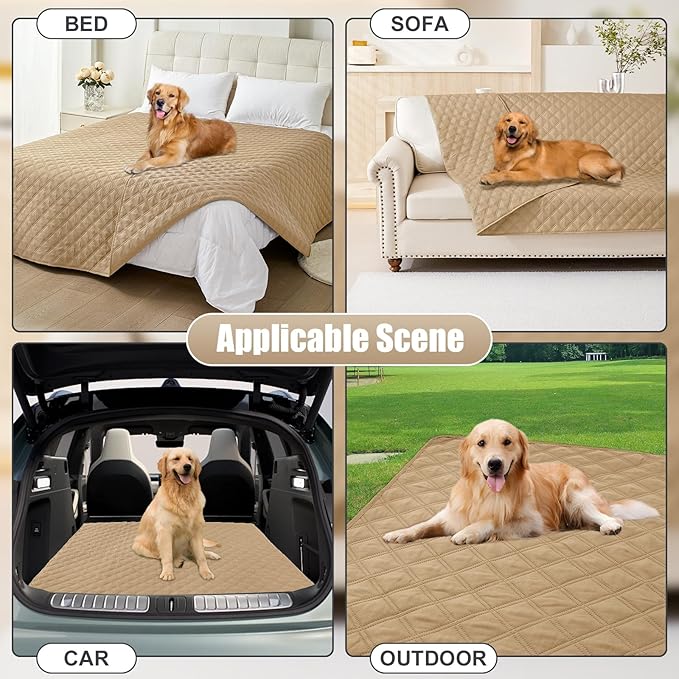 Smiry Waterproof Dog Bed Cover Pet Blanket, Soft Washable Dog Blanket for Furniture Bed Couch Sofa Reversible, Checkered (52"x82", Camel/Camel) - Image 7
