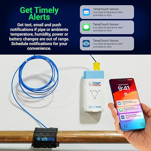 TempTouch WiFi Clamp Temperature and Humidity Sensor, Smart Thermometer for Plumbing and HVAC, App-Controlled Wireless with Velcro Strap - Image 9