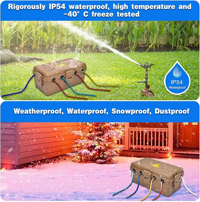 Hrensaw Medium Outdoor Electrical Box(10.6x5.5x4.5inch),Weatherproof Connection Box w/6 Cable Entry,IP54 Waterproof Extension Cord Cover Protect Power Strip,Timer,Plug,Holiday Lights,Brown - Image 5