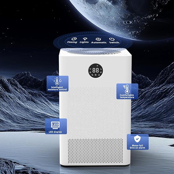 HD022 Rotary Dehumidifier for Bedroom with Drain Hose Ultra Quiet Small Portable Dehumidifiers for Basement Home Bathroom RV Dehumidifiers with Washable Filter Humidity Display Timer Mode - Image 3