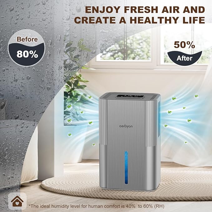 Dehumidifiers for Home 95 OZ Water Tank(1000 sq. ft) Dehumidifier for Bathroom with Auto Shut Off,7 Colors Light, Quiet Sleep Mode Dehumidifier for Bedroom, Basement, RV, Closet - Image 2