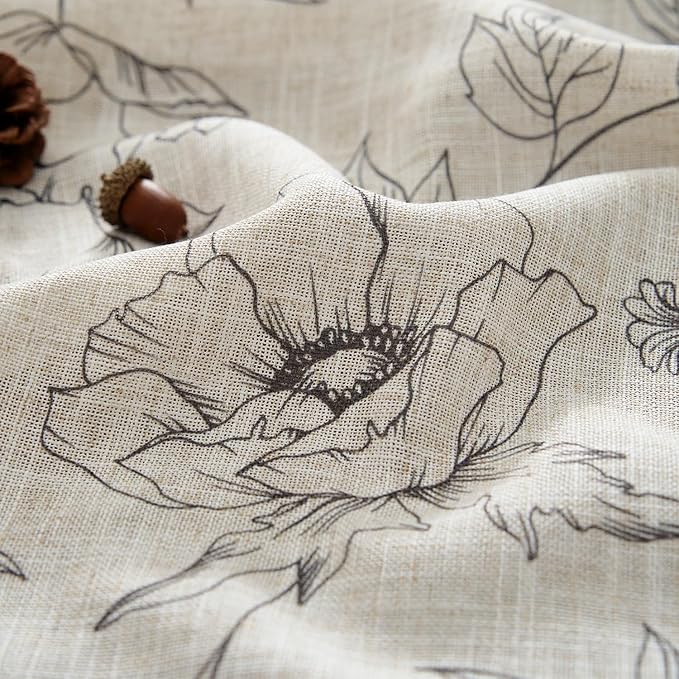 jinchan Floral Linen Curtains for Living Room 63 Inch Length Grey Flower Curtain Rod Pocket Back Tab Farmhouse Curtains with Printed Floral Bedroom Window Curtain Set, 2 Panels Gray - Image 4