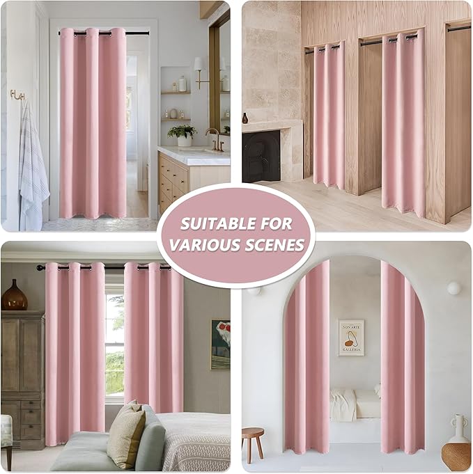 MYSKY HOME Pink Door Curtains for Doorway Closet Curtain for Living Room Grommet Room Darkening Curtain for Bedroom Thermal Insulated Kitchen Window Curtain Blackout, 1 Curtain Panel, 34 x 80 Inch - Image 2