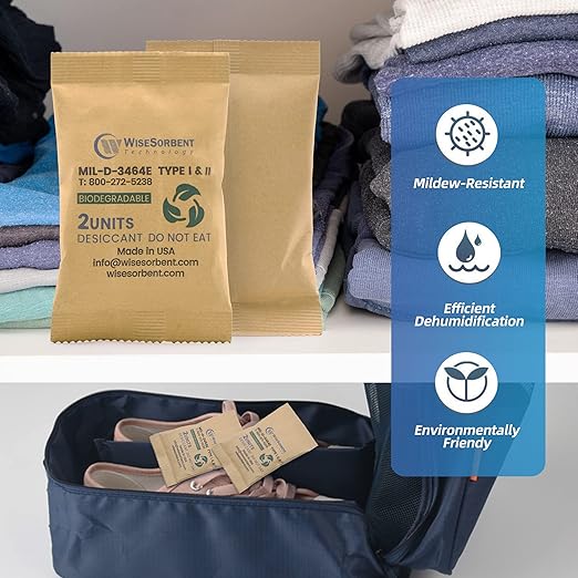 Kraft Clay Desiccants Packs for Safe, 66 Gram 20 Pack Dehumidifier for Gun Safe, Military Grade Moisture Absorbers, Conforms to MIL-D-3464E Type I & II Absorbents - Image 5