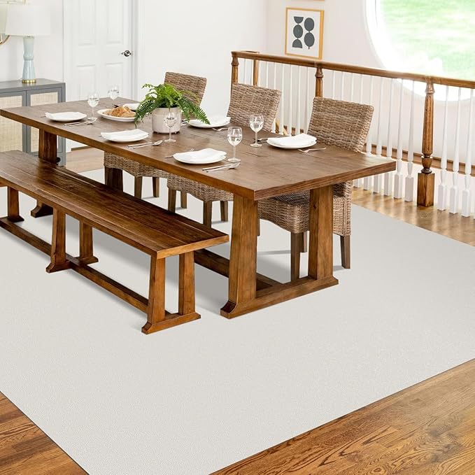 Soft Plastic Floor Mat for Under Dining Table, 5'×7' Beige Waterproof Vinyl Area Rug for Living Room, Non-Slip Multi-Pupose Floor Cover Protector for High Traffic Areas by FURKIT