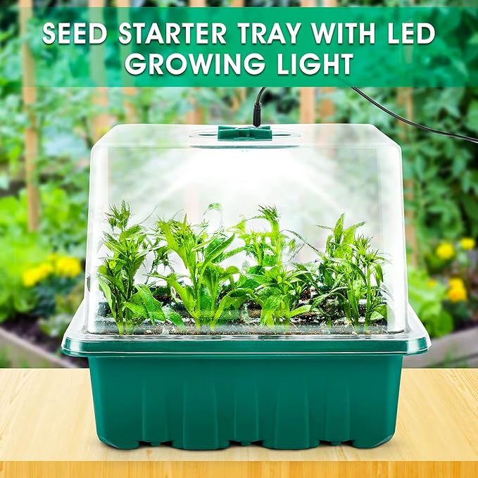 Seed Starter Tray with Light, 6PCS Seed Starter Kit with Grow Light, Seedling Starter Trays with Humidity Domes, Covers Height 3.9", Indoor Gardening Plant Germination Trays (12 Cells per Tray) - Image 7