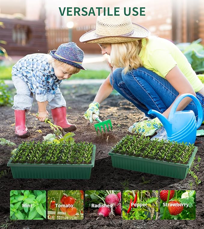Seed Starter Tray, 120-Cells Seed Starter Kit with Grow Light, 2 Pack Reusable Seeding Starter Trays with Air Vent Humidity Domes for Greenhouse Gardening Indoor Planting Growing (Green Base) - Image 7