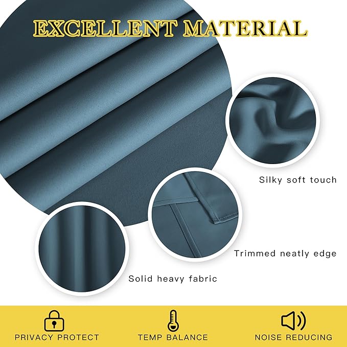 NICETOWN Blackout Doorway Curtain Drape 78 inch Long - Grommet Noise Reducing Thermal Insulated Solid Modern Window Treatments for Bedroom Closet (1 Panel, 52 x 78 Inch, Smoky Blue) - Image 2