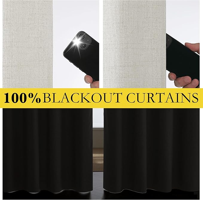 NICETOWN Snowbound Vintage Linen 100% Blackout Curtains for Dining Room, Thermal Insulated Curtains 45" Long, Noise Reducing Window Treatment Drapes for Kitchen, 42" Wide Per Panel, Set of 2 - Image 4