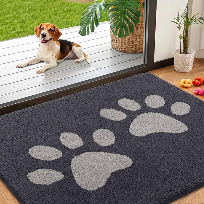 Smiry Dog Door Mat for Muddy Paws, Absorbs Moisture and Dirt, Low-Profile Entryway Mat with Non-Slip Backing, Entry Indoor Outdoor Doormat for Inside Floor (40x32 Inches, Dark Grey, Paw) by Smiry