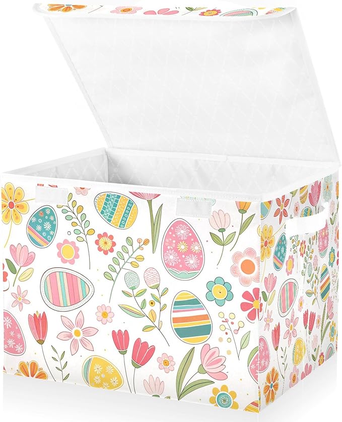 xigua Easter Flower Eggs Storage Bins with Lids and Carrying Handle,Foldable Storage Boxes Organizer Containers Baskets Cube with Cover for Home Bedroom Closet Office - Image 2