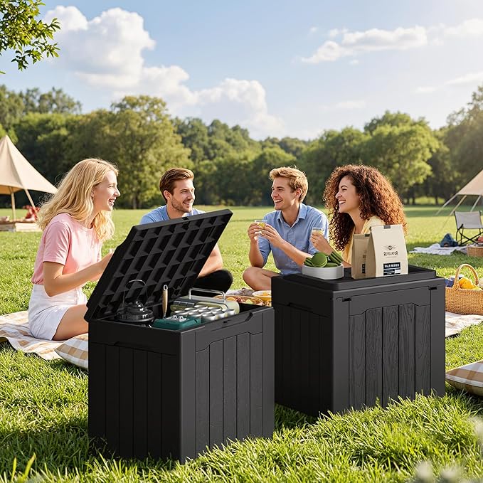 JUMMICO 31 Gallon Resin Deck Box Waterproof Indoor Outdoor Storage Boxes for Patio Furniture Cushions and Garden Tools (Black, 31gallon-2 Packs) - Image 5