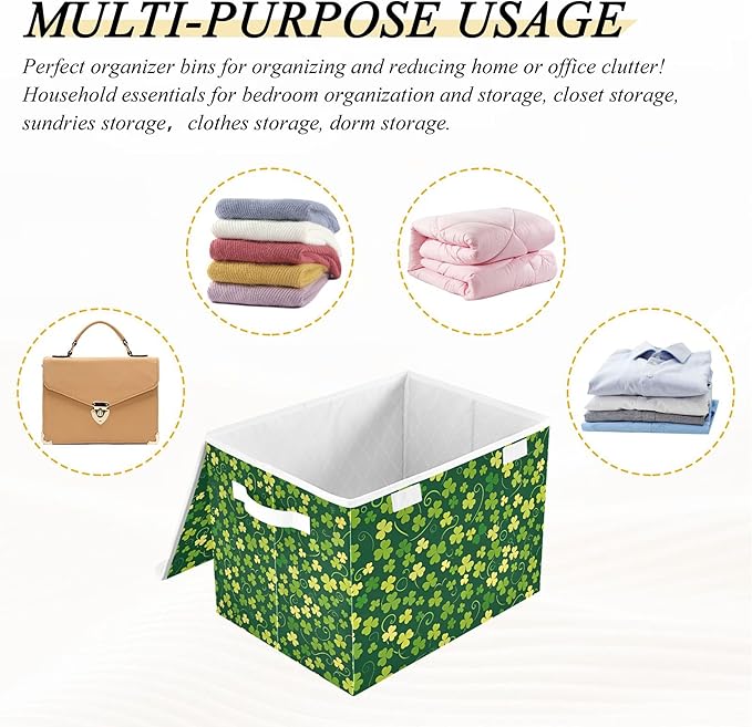 xigua St. Patrick's Day Storage Bins with Lids and Carrying Handle,Foldable Storage Boxes Organizer Containers Baskets Cube with Cover for Home Bedroom Closet Office - Image 7