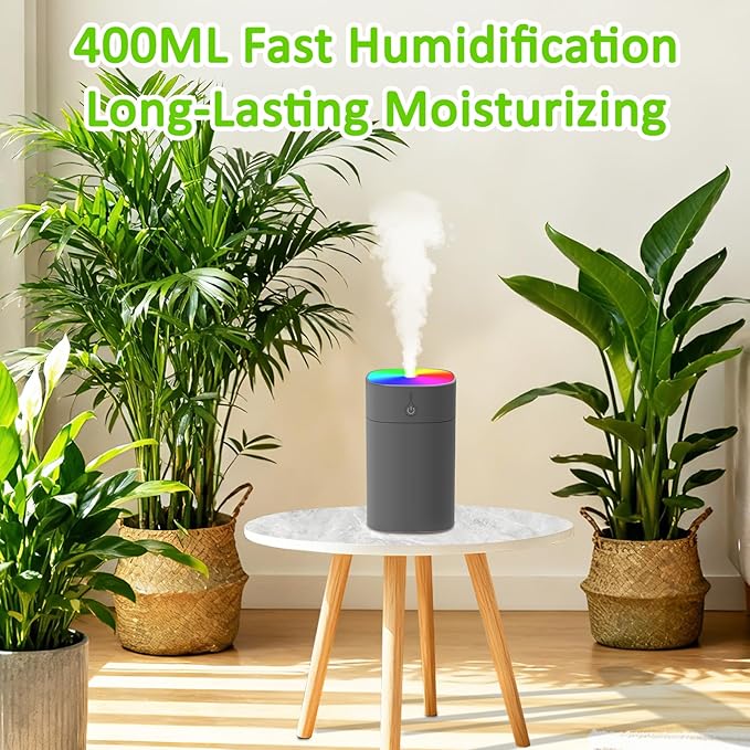 Portable Mini Humidifiers for Bedroom, 400ml Aroma Diffuser for Home Personal Desktop Plant Humidifier Indoor Fragrance Aroma Diffuser with 2 Modes, Night Light and Auto-Off Small Diffuser for Car - Image 2