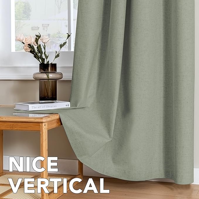 H.VERSAILTEX Linen Curtains 100% Blackout Curtains for Bedroom 108 inch Long Full Light Blocking Nature Linen Blended Window Curtains for Living Room Nickel Grommet (2 Panels, Heathered Dried Sage) - Image 7