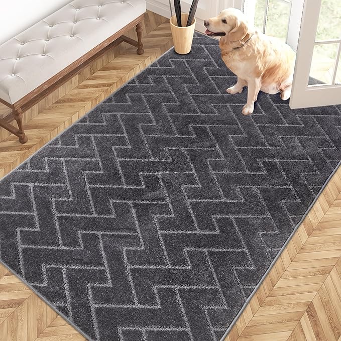PURRUGS Easy Care Area Rug 4ft x 6ft, Non-Slip Machine Washable Entry Rug, Dog Door Mat, Stain Resistant Accent Rug for Hallway, Bedroom, Living Room and Mudroom, Grey by PURRUGS