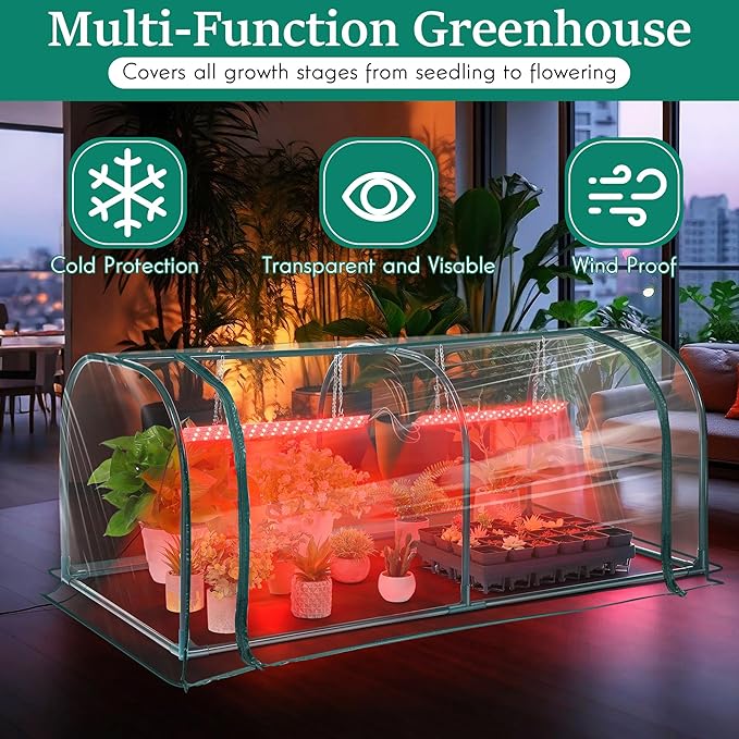 Meonum Mini Greenhouse with Grow Light, 51.18 "L x 25.59" W x 21.65" H Portable Greenhouses Waterproof UV-Resistant for Indoor/Outdoor Seed Starting(Dome Shape) - Image 3