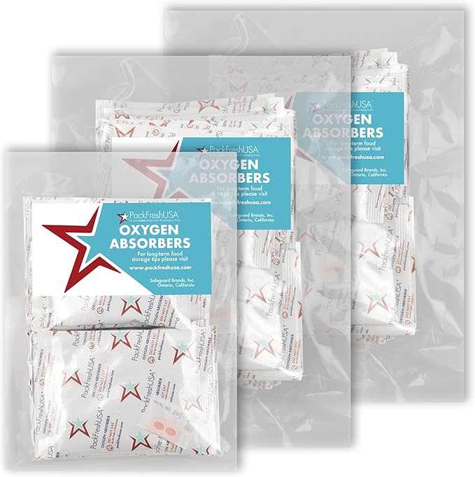 PackFreshUSA: 50 Pack - 1000cc Oxygen Absorber Packs - Food Grade - Non-Toxic - Food Preservation - Long-Term Food Storage Guide Included by PackFreshUSA