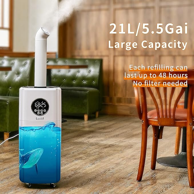 Humidifiers for Large Room Whole House Humidifier for Home 2000 sq.ft, 5.5Gal Cool Mist Top Fill Humidifier Floor Humidifier 21L 2000ML/H Dual 360° Nozzles 3 Speed - Image 4