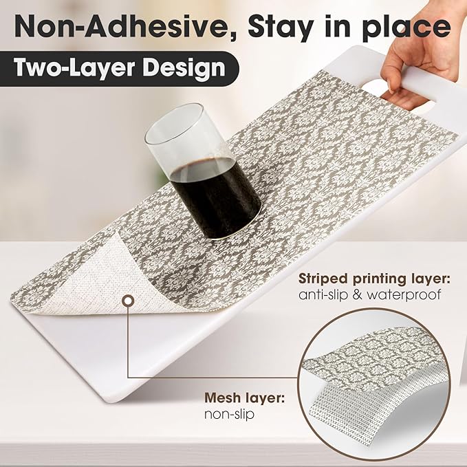 Drawer and Shelf Liner, Non-Slip Kitchen Cabinet Liners Non-Adhesive Thick Strong Grip Waterproof Washable Mats Protect Dresser Shelves Cupboard Bathroom Cabinets, Boho: Beige, 12 in X 20 FT - Image 3
