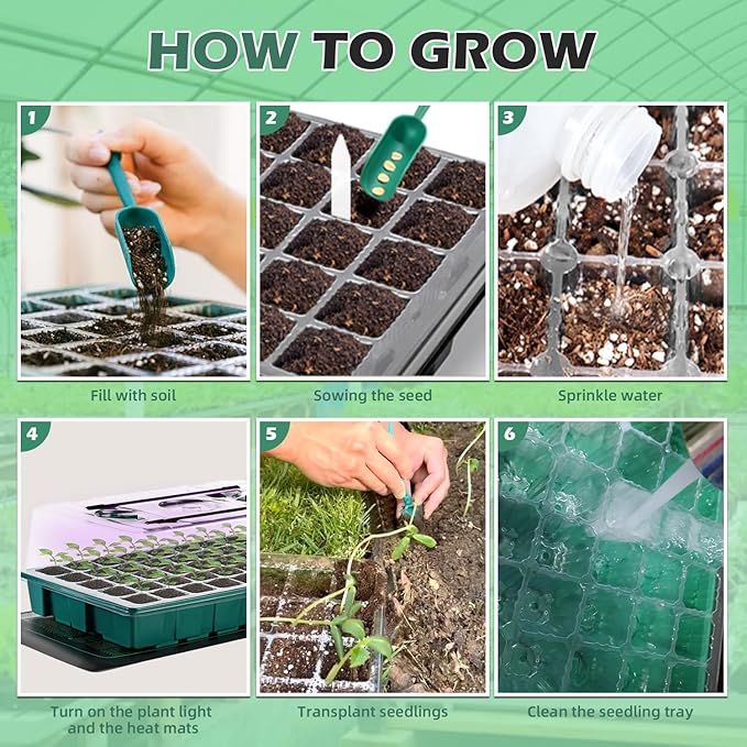 Seed Starter 4 Pack 160-Cell Tray with Grow Lights and Heat Mat,Seed Growing Tray, Germination & Plant Propagation Station for Indoor Plants - Image 5