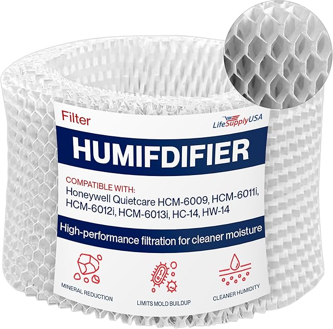 LifeSupplyUSA Filter E Humidifier Filter Replacement Wick Compatible with Honeywell Quietcare HCM-6009, HCM-6011i, HCM-6012i, HCM-6013i, HC-14, HW-14 by LifeSupplyUSA