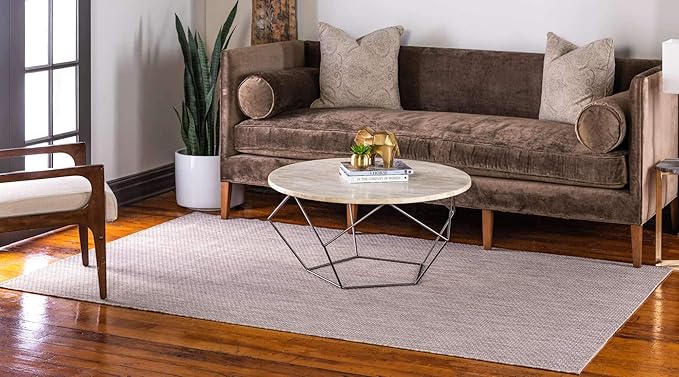 Unique Loom Collection Casual Transitional Solid Heathered Indoor/Outdoor Flatweave Area Rug (5' 1" x 8' Rectangle, Beige/Ivory) - Image 3