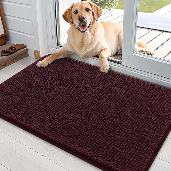 OLANLY Dog Door Mat for Muddy Paws 36x24, Absorbs Moisture and Dirt, Absorbent Non-Slip Washable Doormat, Quick Dry Chenille Mud Mat for Dogs, Entry Indoor Entryway Carpet for Inside Floor, Russet by OLANLY