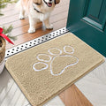 OLANLY Dog Door Mat for Muddy Paws 24x16, Paw Print Design, Absorbs Moisture and Dirt, Absorbent Non-Slip Washable Doormat, Quick Dry Chenille Mud Mat for Dogs, Entry Indoor Entryway Carpet, Beige by OLANLY
