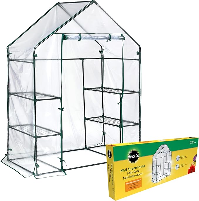 Miracle-GRO 4'8" x 29" x 6'5" Outdoor Mini Walk-in Greenhouse Plant Tent, All-Season Small Walk-in Plant Growth Accelerator with 4 Wire Shelves, Clear by Miracle-Gro