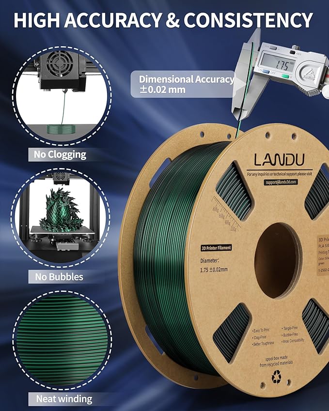LANDU Silk Dual Color PLA Filament 1.75mm 1KG, 3D Printer Filament Dimensional Accuracy +/- 0.02mm, Coextrusion Filament PLA Shiny Filament Fits for Most FFF 3D Printers,1KG Spool,Black Green - Image 5
