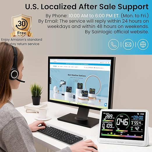 Sainlogic 16 in 1 Professional Air Quality Monitor Indoor with 7.2" Display & 3-Color 7 AQI Alerts,CO2 Monitor Air Quality Tester for CO2,HCHO,TVOC,PM2.5 PM1.0 PM10,Humidity,Temp & Time Meter for Home - Image 8