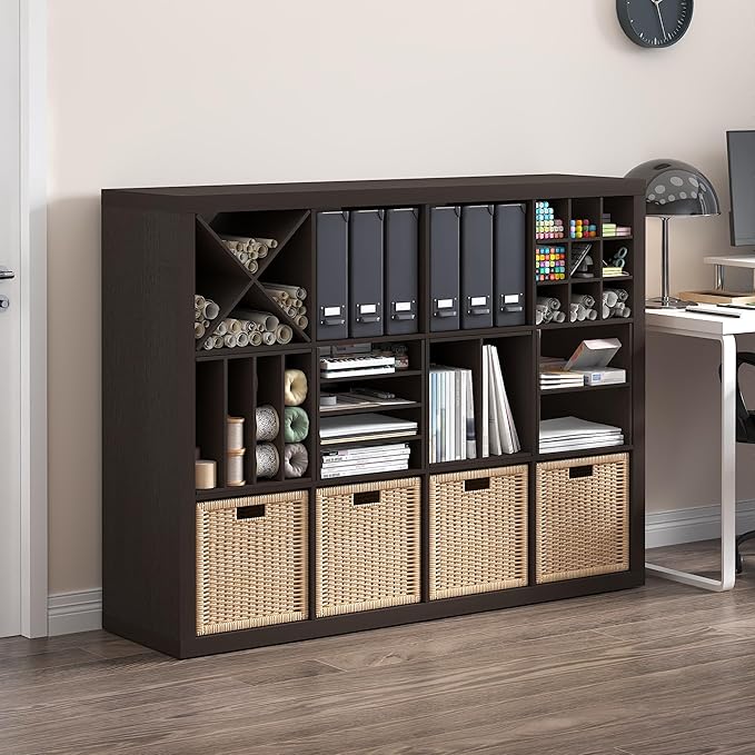 Furinno Cubicle Cube Insert, 9-Compartment Cube Organizer, Geometric Shelf Accessory, Fits into Furinno Triple Thick Cubes, IKEA Kallax, for Organizers and Storage, Black Dark Oak - Image 2