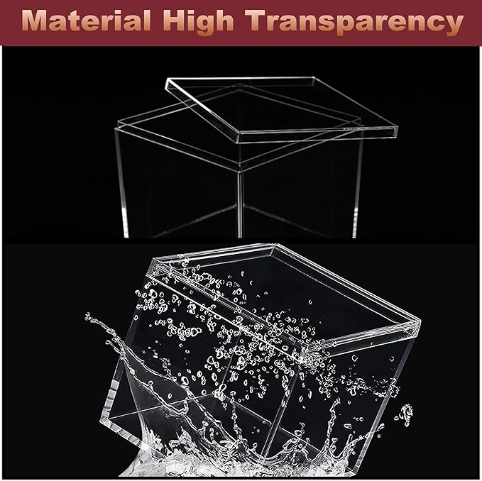 Acrylic Box with Lid 2 Pieces 4 * 4 * 4 Inch Clear Square Cube Plastic Decorative Boxes Clear Display Box Wedding Birthday Baby Shower Party Candy Jewelry Storage Boxes Organize Containers - Image 3
