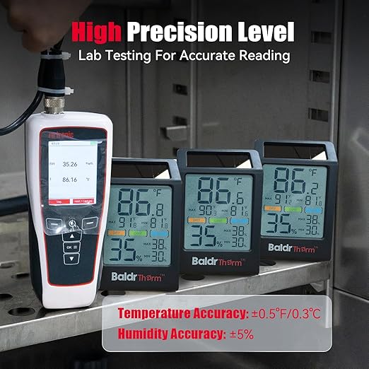 BaldrTherm Room Thermometer Indoor Humidity Meter Solar Powered with Max/Min Memory & Comfort Indicator - 3.2" Large Display for Home, Black, 2Pack - Image 3